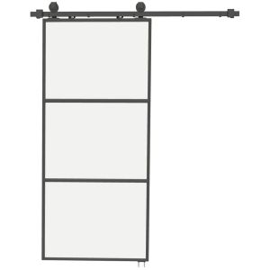 Puerta corredera 91.4x4x203.2 cm acero al carbono, vidrio templado Homcom