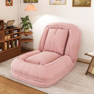 Sofá plegable ergonómico rosa de tela y metal 1 plaza con 2 cojines