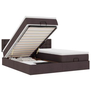 vidaXL estructura cama otomana colchones tela marrón oscuro 200x200cm