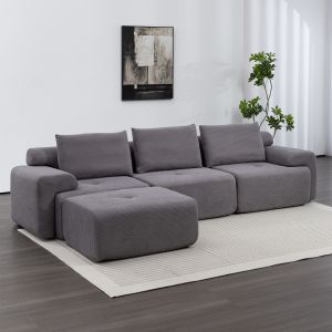 Sofá en l modular de tela gris oscuro 4 plazas con chaise longue