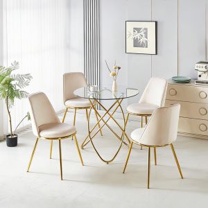 Juego de comedor con 1 mesa y 4 sillas blanco crema
