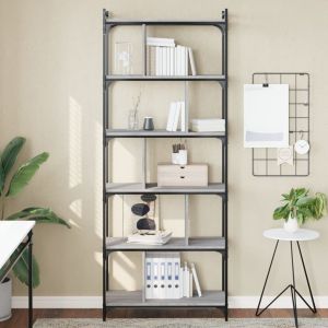 Librería 6 estantes madera ingeniería gris sonoma 76x32x192 cm