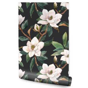 Papel Pintado Para Dormitorio Flores Magnolia Hojas Naturaleza 53cm x 10m