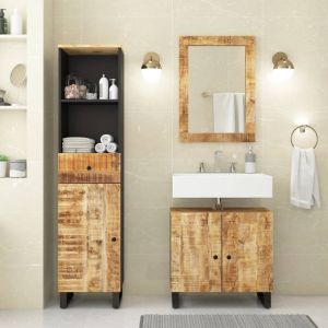 Conjunto de muebles de baño 3 piezas madera maciza de mango(sin lavabo)