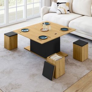 Mesa baja elevable convertible comedor - 4 pufs - 100 cm