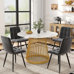 Conjunto de mesa y sillas mdf blanco gris oscuro 5 piezas