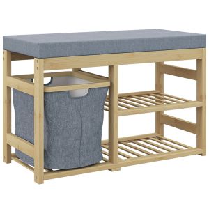 Banco zapatero 69x30x45 cm poliéster, bambú color marrón Homcom
