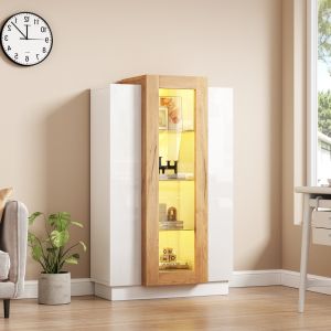 Vitrina para salón 3 puertas blanco y madera natural 120x74x40cm