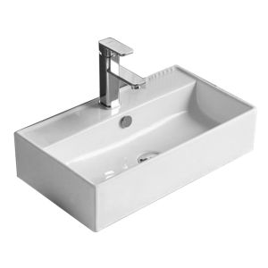 Lavabo cerámico sobre encimera, 55x32x13 cm, blanco