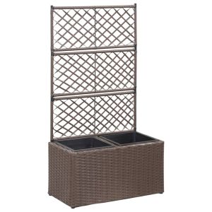 vidaXL enrejado y arriate 2 macetas ratán sintético marrón 58x30x107cm