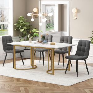 Conjunto de mesa y sillas mdf blanco efecto mármol para 4 personas 5 piezas