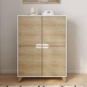 Mueble de almacenamiento escandinavo - blanco y madera - 80 cm