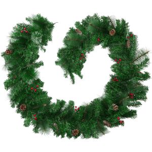 Guirnalda de navidad verde con piñas de abeto 2,7 m, rojo/verde