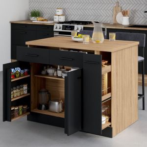 Isla de cocina compacta - madera y negro - 110 cm