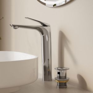 Mezclador lavabo alto cromado para encimera