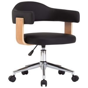 vidaXL silla de oficina giratoria madera curvada cuero sintético negro