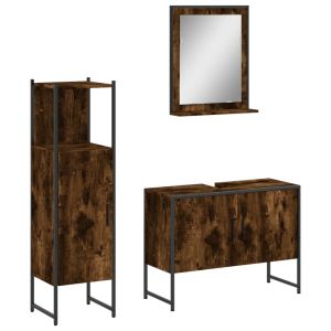 vidaXL set de muebles baño 3 pzas madera contrachapada roble ahumado
