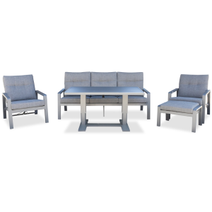 Yoevu - set de jardín, 5 plazas con sillón reclinable y mesa elevable, gris