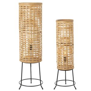 Set 2 lamparas suelo bambu natural con pie metal 1xE27,max.60w