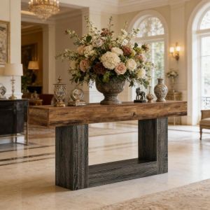 Mesa consola para recibidor y sofá madera gris y marrón 160cm