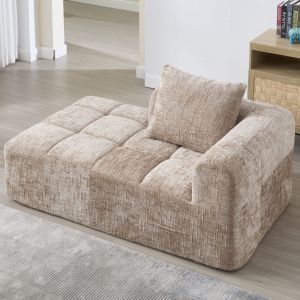Sofá con chaise longue de 2 plazas con bolsillos laterales chenilla caqui