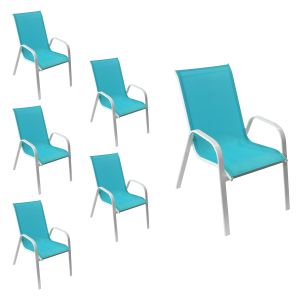 Pack de 6 sillas marbella en textileno azul aluminio blanco