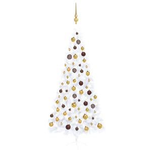vidaXL medio árbol de navidad con luces y bolas blanco 240 cm