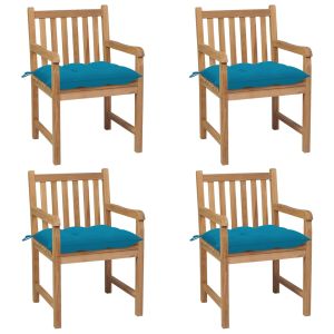vidaXL sillas de jardín con cojines 4 uds madera de teca azul claro