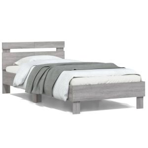 Cama cabecero luces LED gris sonoma 100x200 cm reg8929
