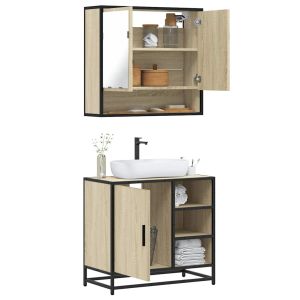 Set de muebles de baño 2 pzas madera contrachapada roble sonoma esb7789