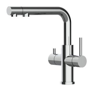 Grifo de cocina 3 vías acero inox pulido con caño giratorio ducha extraíble