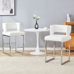 Taburete de bar pu blanco y plata para cocina o barra set de 2