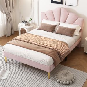 Cama tapizada 140x190cm con cabecero regulable terciopelo – rosa