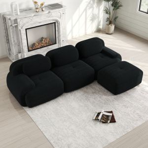 Sofá en l modular de pana negro con diseño sin estructura y sin montaje