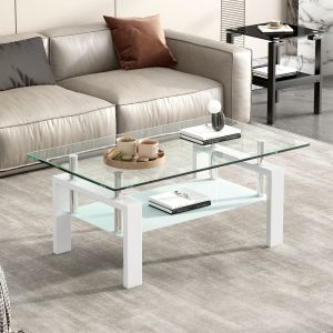 Mesa de centro para salón vidrio templado metal blanco 44x100x60cm