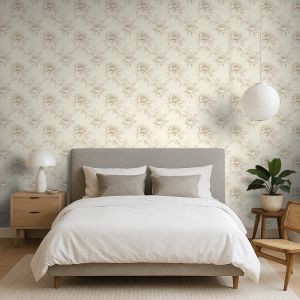 Papel pintado floral clásico peonías color beige 60cm por 250cm
