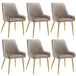 6 sillas de comedor tapizadas, acero, aspecto aterciopelado, gris topo