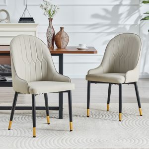 Silla de comedor moderna pu gris cálido set de 2 con patas negras