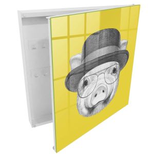 Caja guarda llaves 30x30x5 cerdito feliz, apertura derecha blanca