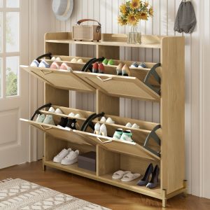 Zapatero para recibidor y pasillo mdf roble claro 100x108,5x24cm