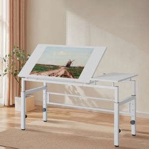 Mesa de dibujo ajustable inclinable mdf metal blanco 77-100cm