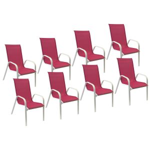 Lote de 8 sillas marbella en textilene rosa - aluminio blanco