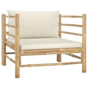 vidaXL sofá de jardín de bambú con cojines blanco crema