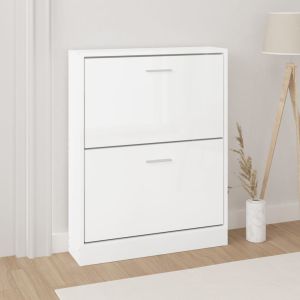 Mueble zapatero madera contrachapada blanco brillo 59x17x81 cm