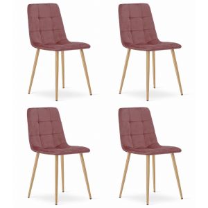 Silla valora pyra, terciopelo rosa, patas de madera, diseño moderno (x4)