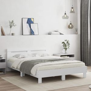 Cama con cabecero y luces LED blanco 140x190 cm reg2212