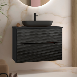 Mueble baño suspendido con tapa y lavabo | negro - negro 80cm