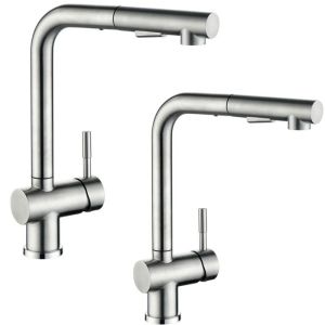 Grifo de cocina extraíble - cepillado - acero inoxidable - rotación 360° -