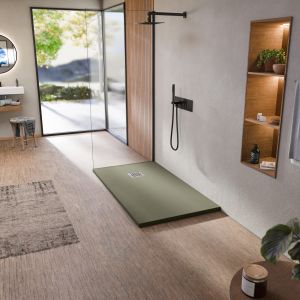 Plato de ducha de resina antideslizante kaki 70 x 130 cm bellobath
