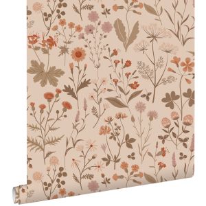 Estahome papel pintado flores silvestres rosa terracota 53 cm x 10.05 m